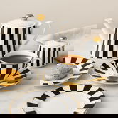 Set ceai / cafea 12 piese, Ribs, Ambition, 200 ml, portelan, alb/negru