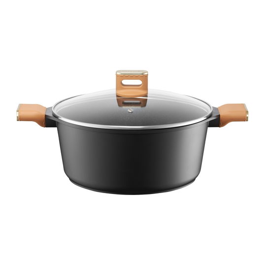 Oala cu capac Camel, Ambition, 28 cm, 6.4 L, aluminiu, negru/maro