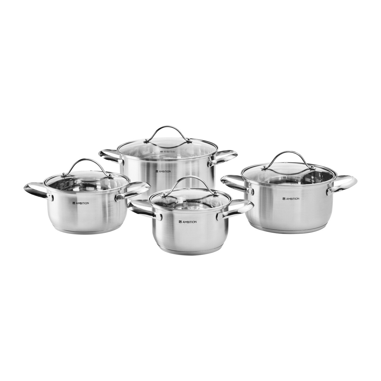 Set oale 8 piese Remi, Ambition, 16 cm/18 cm/20 cm/24 cm, otel/sticla, argintiu