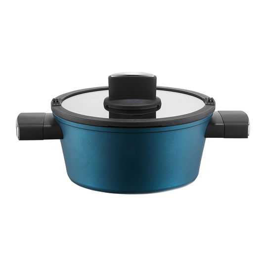 Oala cu capac Azzurro, Ambition, 24 cm, 4 L, aluminiu, albastru/negru