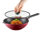 Tigaie Wok cu capac Noel, Ambition, 30 cm, aluminiu, visiniu/negru