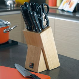 Set 10 cutite si suport Cucina, Richardson Sheffield, 12.5x18.5x36 cm, inox 13/0, negru/natur