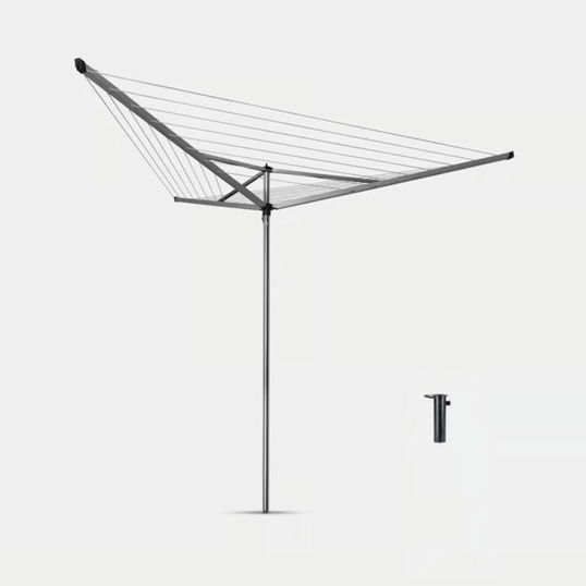 Uscator de rufe rotativ cu 3 brate, Brabantia, Essential Metallic, 30 m capacitate de uscare, 3 brate, otel, gri
