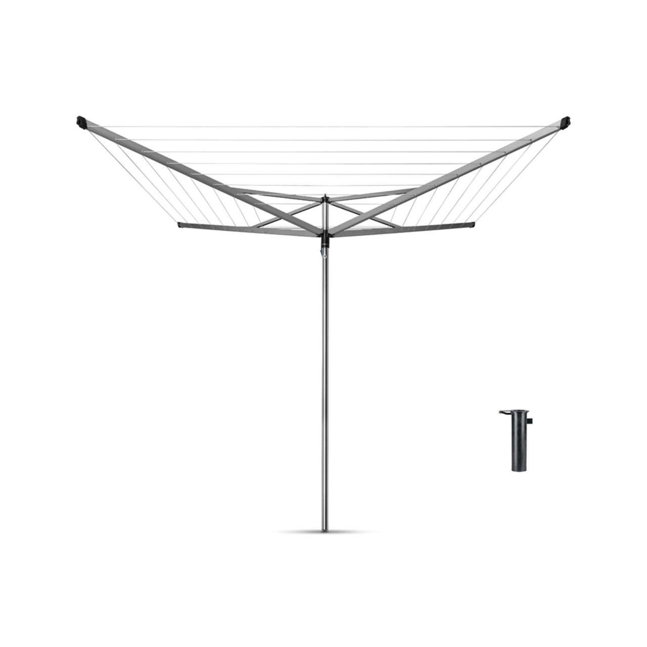 Uscator de rufe rotativ cu 4 brate + cu suport fixare pamant, Brabantia, Essential Metallic, 50 m capacitate de uscare, otel, gri