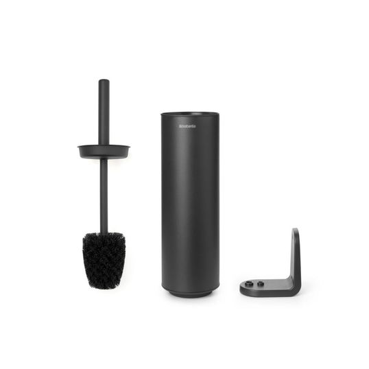 Perie de toaleta cu suport, Brabantia, MindSet Infinite Grey, 11x9.6x42 cm, otel, gri
