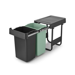 Cos de gunoi incorporat, Brabantia, Sort&Go, 2x15 L, 48.1x31.9x43.1 cm, polipropilena, gri inchis/verde jad