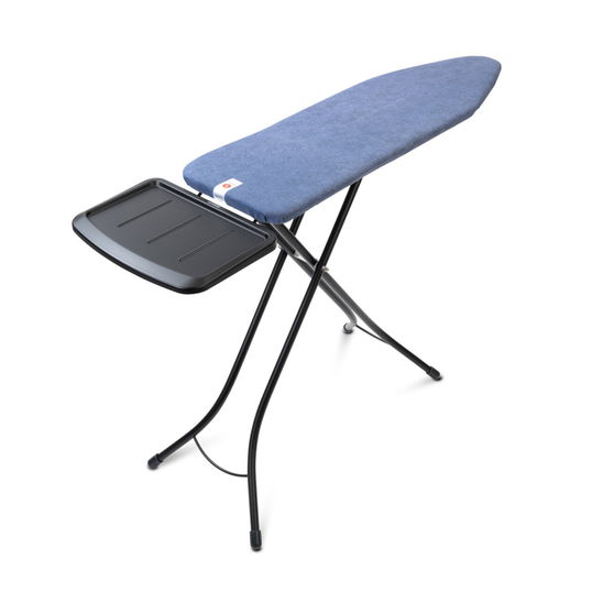 Masa de calcat, Brabantia B, Denim Blue, 124x38 cm, 7 pozitii de reglare, cu suport statie de calcat, otel/bumbac