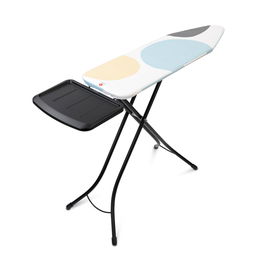 Masa de calcat, Brabantia B, PerfectFlow Spring Bubbles, 124x38 cm, 7 pozitii de reglare, cu suport statie de calcat, otel/bumbac