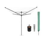 Uscator de rufe rotativ cu 4 brate + cu suport fixare pamant + husa + set carlige rufe, Brabantia, Lift-O-Matic, 50 m capacitate de uscare, otel, gri metalizat