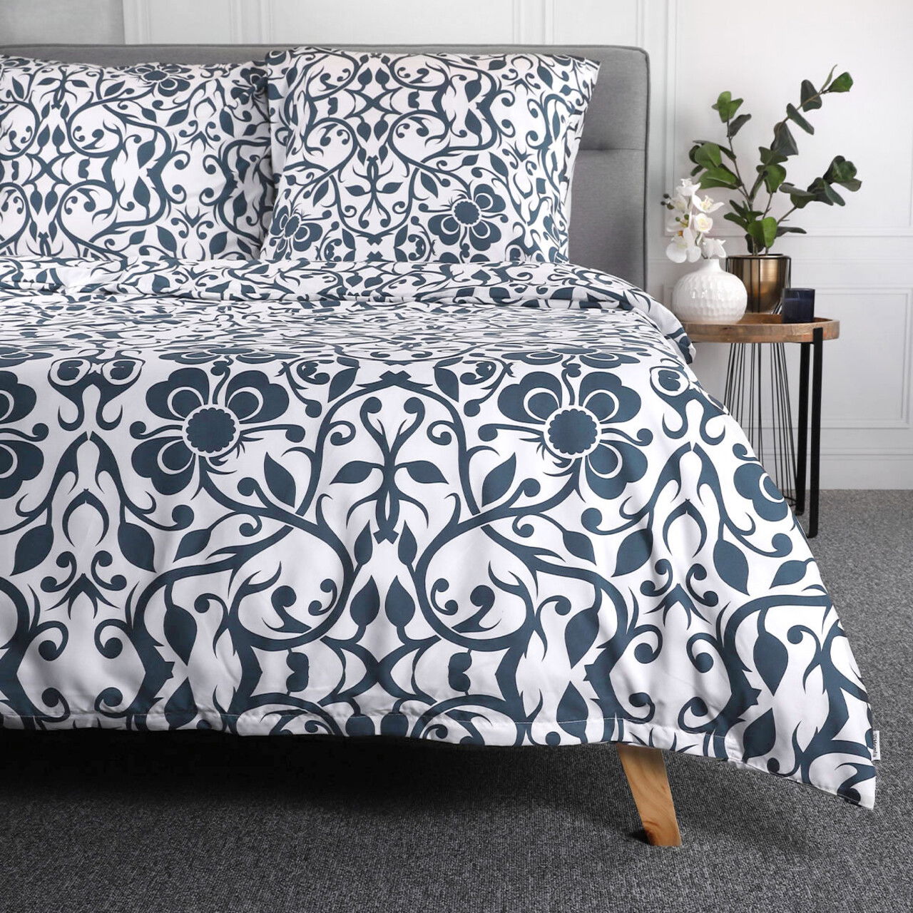 Lenjerie de pat dubla Hede, Homla, 3 piese, 160x200 cm, microfibra din poliester, alb/albastru