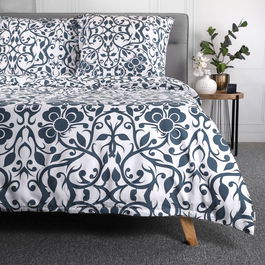 Lenjerie de pat dubla Hede, Homla, 3 piese, 160x200 cm, microfibra din poliester, alb/albastru