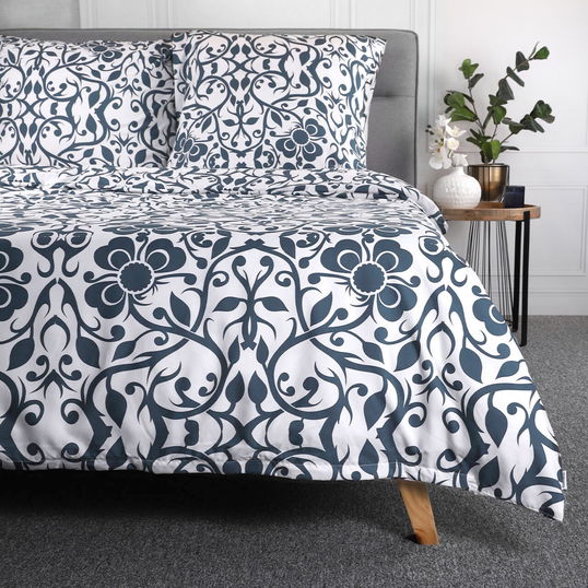 Lenjerie de pat dubla Hede, Homla, 3 piese, 160x200 cm, microfibra din poliester, alb/albastru