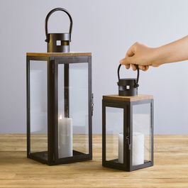 Felinar Hogen, Homla, 15x14x37 cm, metal/sticla, negru/transparent