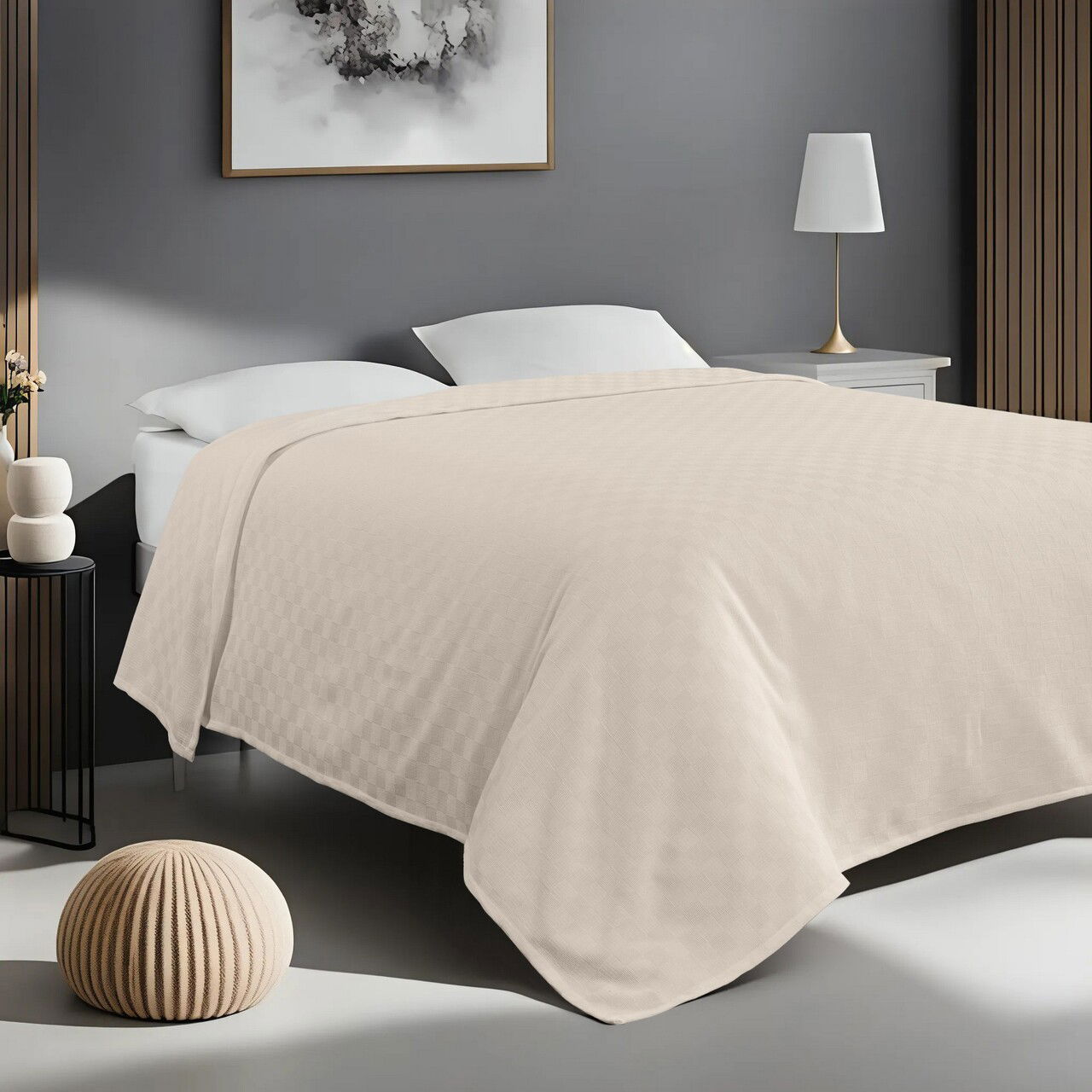 Cuvertura pique Single, Plain - Cream, ICF Bedroom, Bumbac