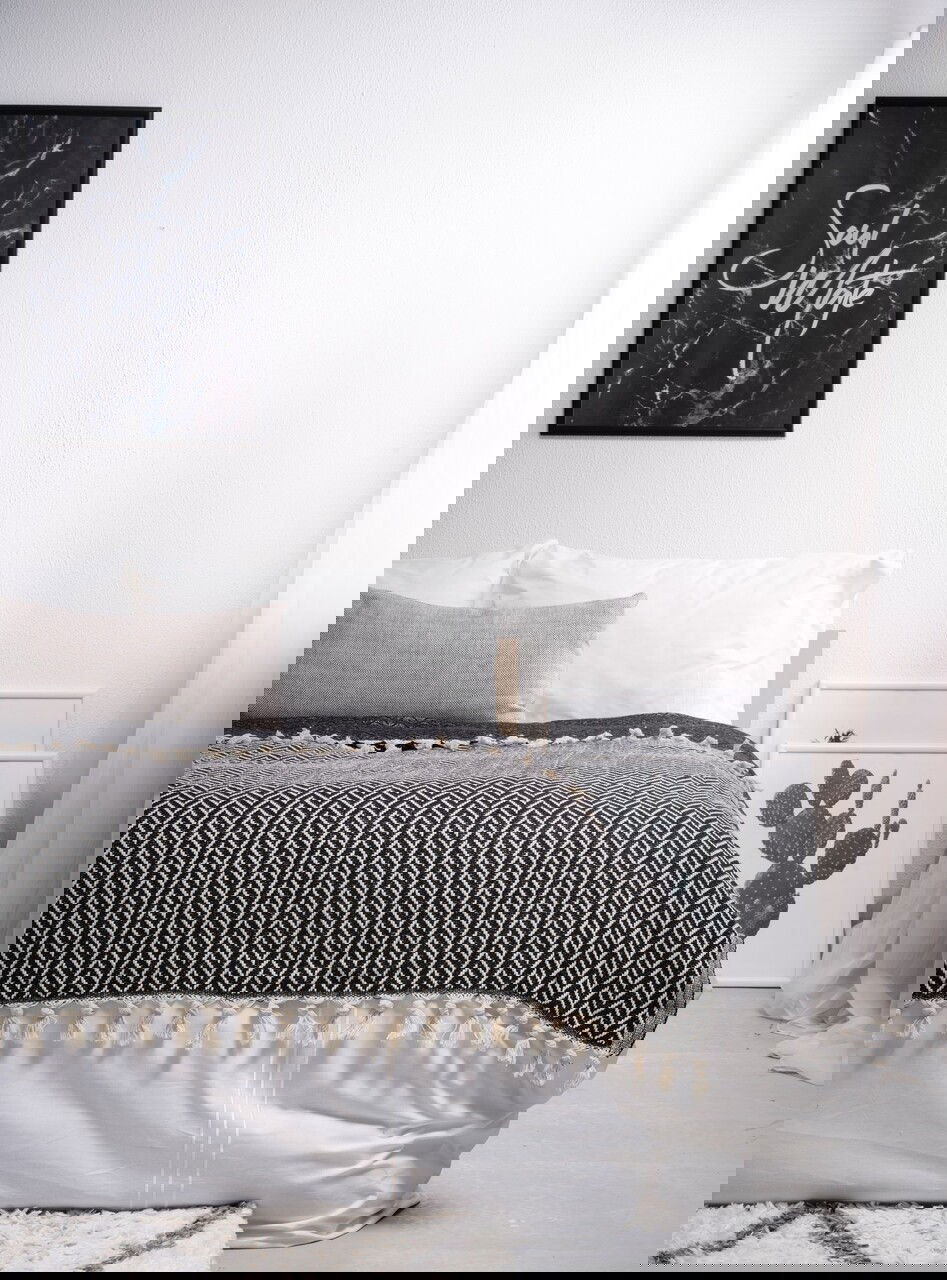 Cuvertura matlasata dubla, Zigzag - Black, ICF Bedroom, Bumbac