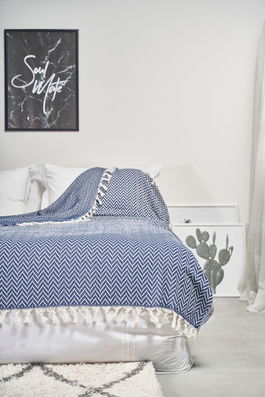 Cuvertura matlasata dubla, Zigzag - Blue, ICF Bedroom, Bumbac