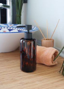 Dozator sapun lichid, Mia, Sbn0027, 7x7x19 cm, Sticla, Chihlimbar