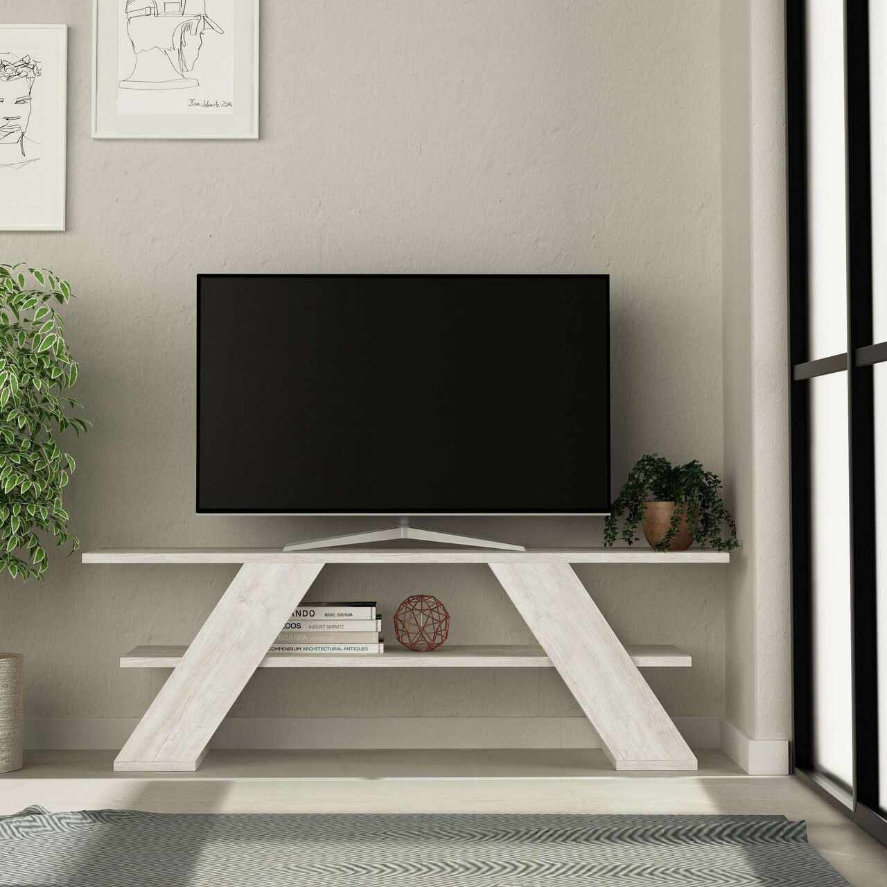 Comoda TV, Homitis, Farfalla, 120x40x33 cm, PAL, Alb antic