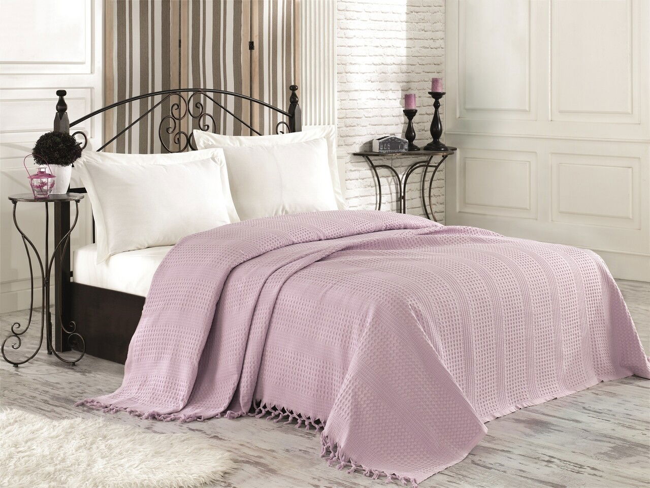 Cuvertura de pat dubla, Saheser, Leavander - Lilac, 220x240 cm, 100% bumbac, 340 gr/m², lavanda