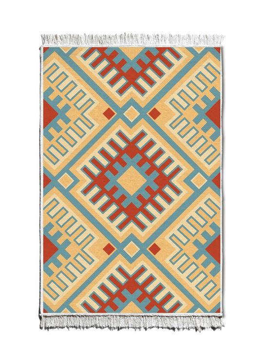 Covor, KLM0049, 80x120 cm, Fibre acrilice, Galben / Roșu / Albastru
