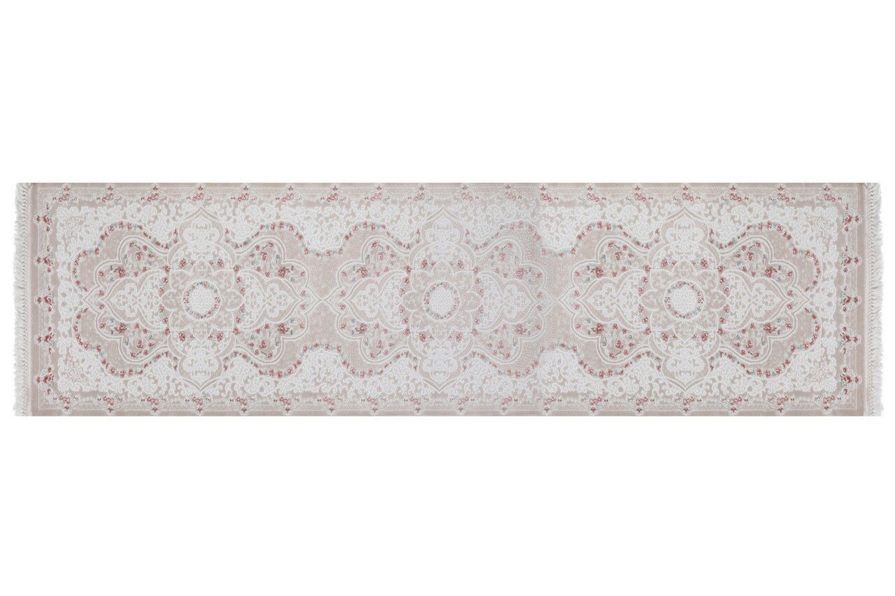 Covor, 4853A, 80x300 cm, Polipropilena, Alb / nurcă / roz