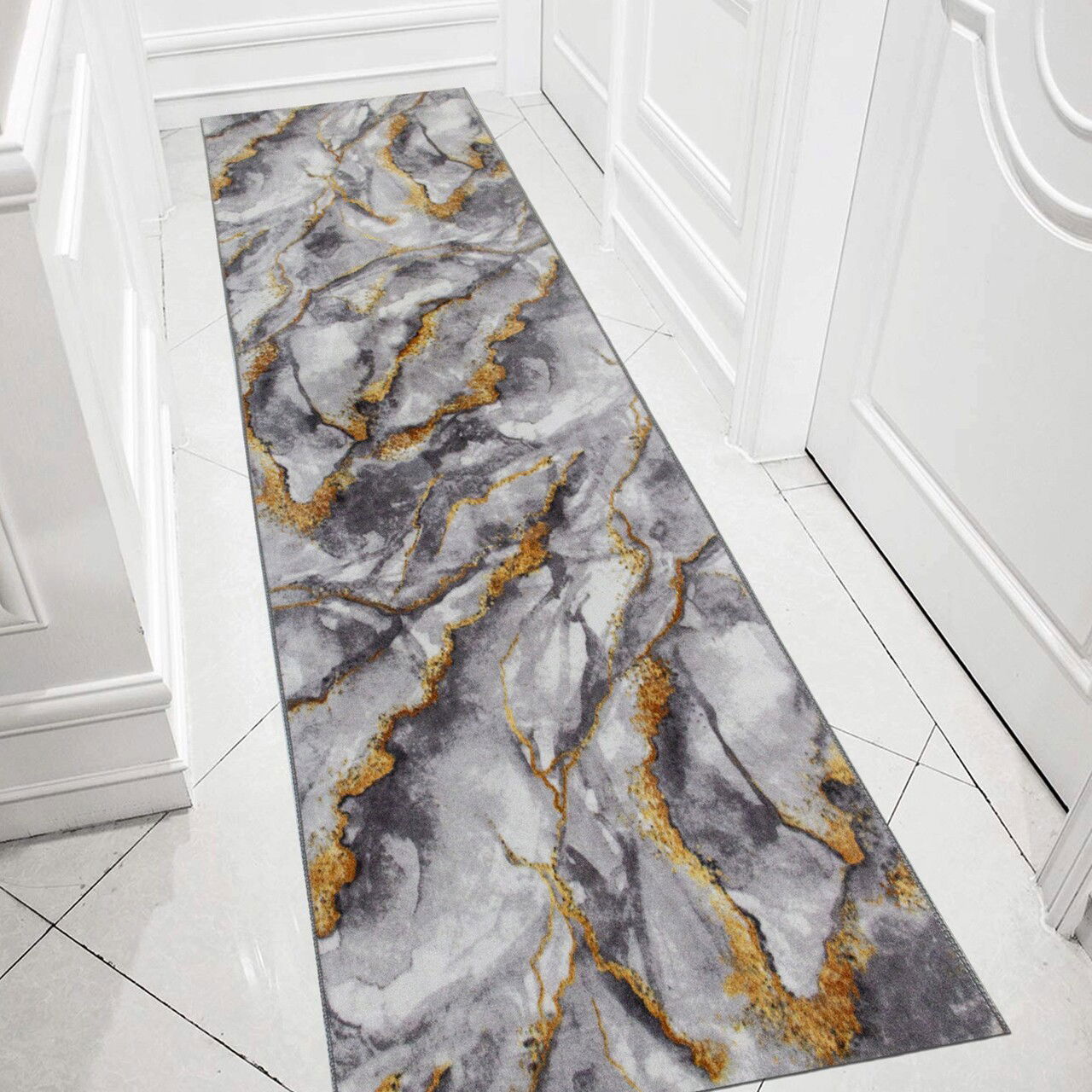 Covor, 206, 80x200 cm, Poliester, Gri / Auriu