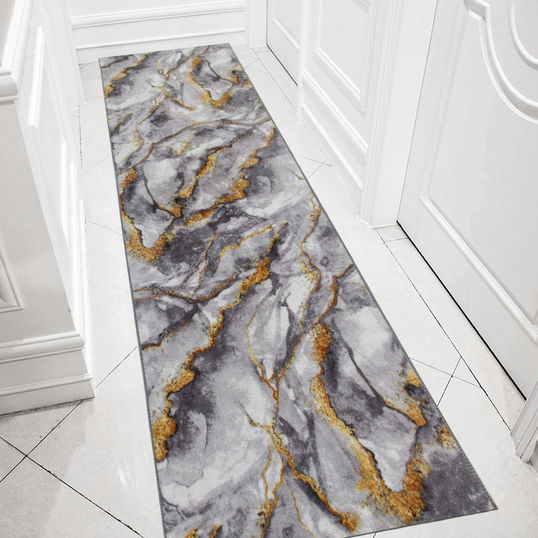 Covor, 206, 80x200 cm, Poliester, Gri / Auriu