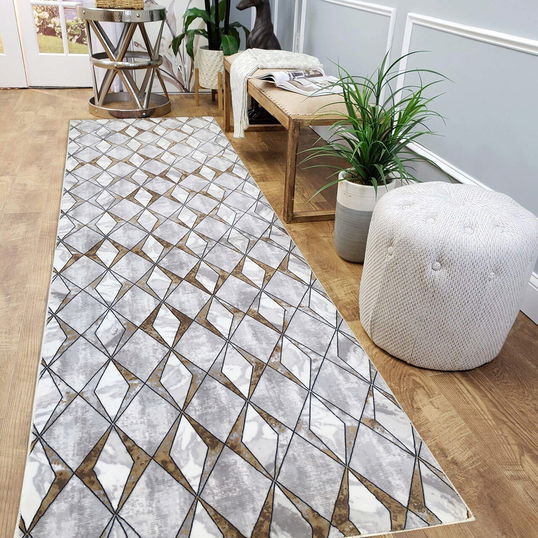 Covor, 1094, 80x250 cm, Poliester, Gri / Auriu