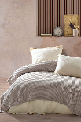 Cuvertura Double Pique, 220x250 cm, 100% bumbac, Havuzlu, Viaden, bej