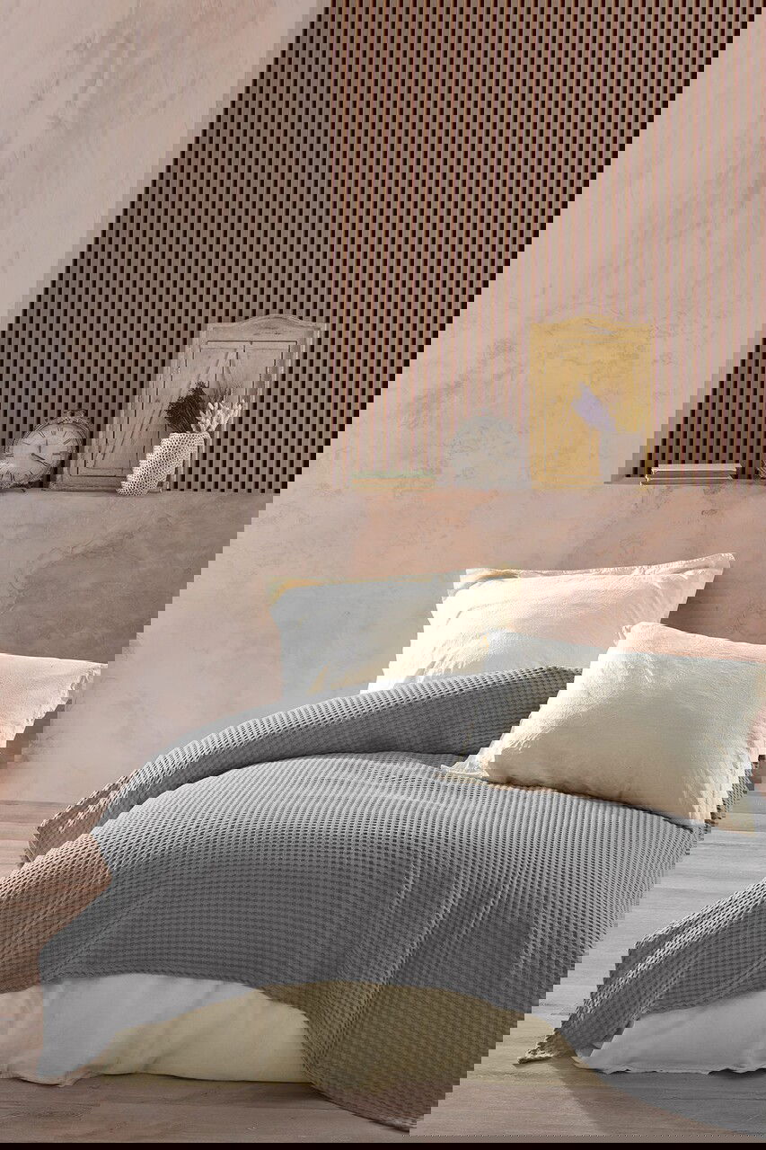 Cuvertura Double Pique, 220x250 cm, 100% bumbac, Havuzlu, Viaden, gri