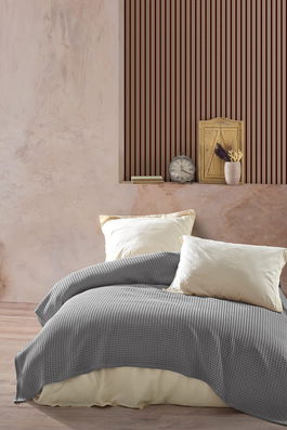 Cuvertura Double Pique, 220x250 cm, 100% bumbac, Havuzlu, Viaden, gri