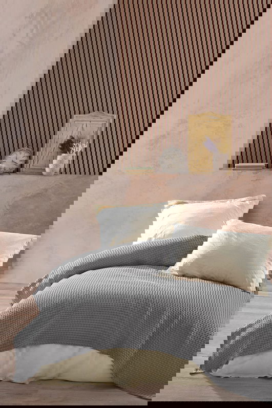 Cuvertura Double Pique, 220x250 cm, 100% bumbac, Havuzlu, Viaden, gri