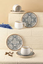 Set cesti de cafea, Hermia, 721NBL3169, Numai farfurii. Se pot spăla în mașina de spălat vase. / Se poate folosi la cuptorul cu microunde., Albastru/Alb