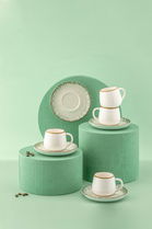 Set cesti de cafea, Hermia, 721NBL3175, Numai farfurii. Se pot spăla în mașina de spălat vase. / Se poate folosi la cuptorul cu microunde., Verde/Alb