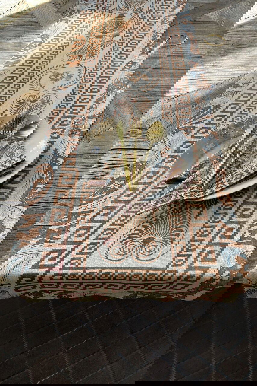 Traversa de masa, Hermia, 626SRT1149, Lavabil la mașină la 30 °C / Călcat la temperatură mică. / Nu folosiți înălbitori. / Nu curățați chimic. / Nu uscați la uscător., Tigla Roșu/Alb