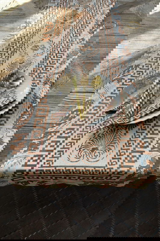 Traversa de masa, Hermia, 626SRT1149, Lavabil la mașină la 30 °C / Călcat la temperatură mică. / Nu folosiți înălbitori. / Nu curățați chimic. / Nu uscați la uscător., Tigla Roșu/Alb
