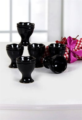 Set suporturi pentru ou, Keramika, 275KRM1313, Ceramica , Nu absoarbe apa, Negru