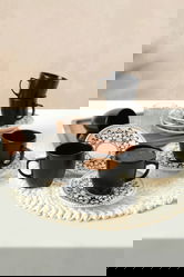 Set cesti de cafea, Keramika, 275KRM1917, Ceramica , Dimensiune ceașcă de cafea: 6 x 6 x 6 cm / 95 ml (6 bucăți), Alb/Negru