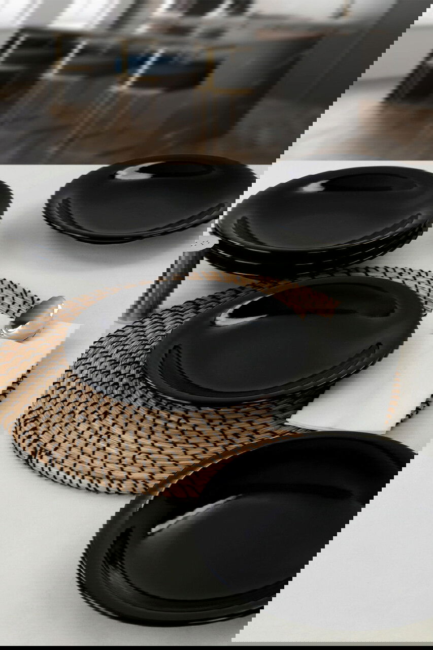 Set platouri servire, Keramika, 275KRM1438, Ceramica , Nu absoarbe apa, Negru