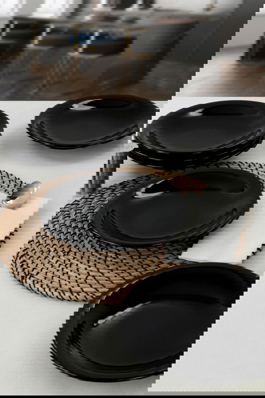 Set platouri servire, Keramika, 275KRM1438, Ceramica , Nu absoarbe apa, Negru