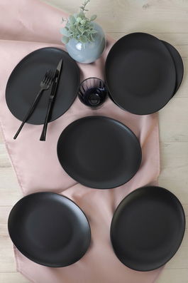 Set platouri servire desert, Keramika, 275KRM2202, Ceramica , Nu absoarbe apa, Negru mat