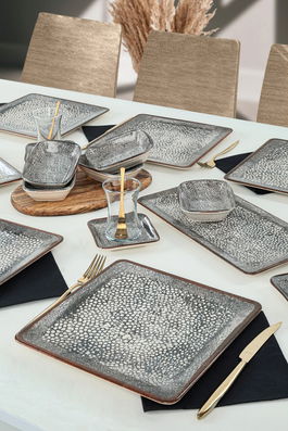 Set de mic dejun, Keramika, 275KRM1714, Ceramica, Gri închis/Alb