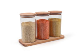 Set recipiente cu capac, Plasberg, 619PLS1180, Plastic, Maro/Transparent