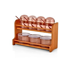 Set recipiente pentru condimente cu suport, Hermia, 619PLS1113, Dishwasher - safe / Microwave - not safe / BPA Free, Maro