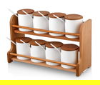 Set recipiente pentru condimente cu suport, Hermia, 619PLS1112, Dishwasher - safe / Microwave - not safe / BPA Free, Maro/Alb