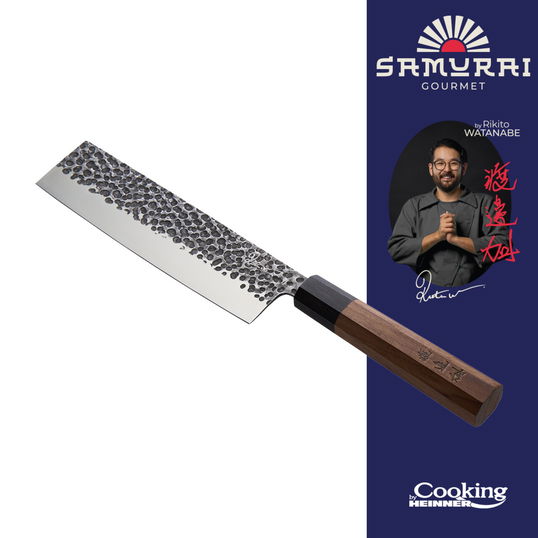 Cutit Nakiri, Samurai Gourmet by Rikito Watanabe si Cooking by Heinner, 18 cm, inox/lemn, maro