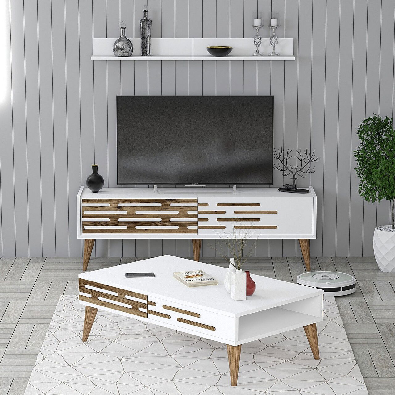 Set mobilier living, Hommy Craft, Valensiya 140, PAL, Alb