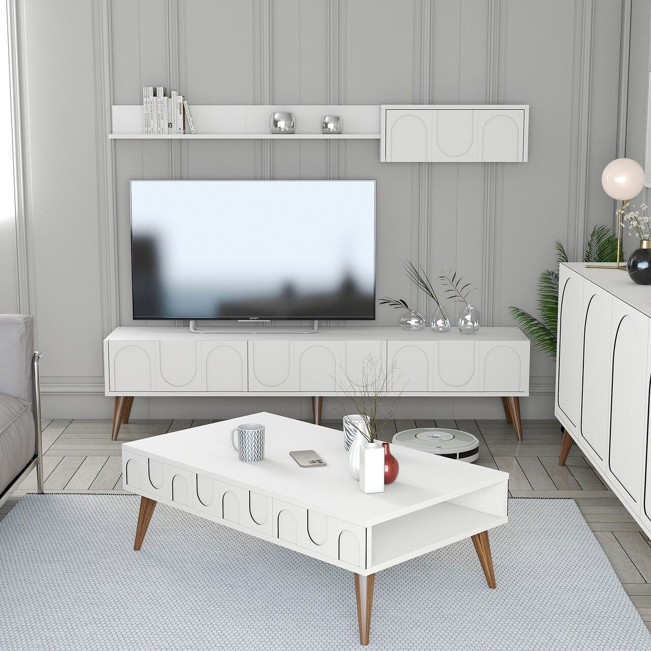Set mobilier living, Hommy Craft, Lyon 3, PAL, Alb/Maro