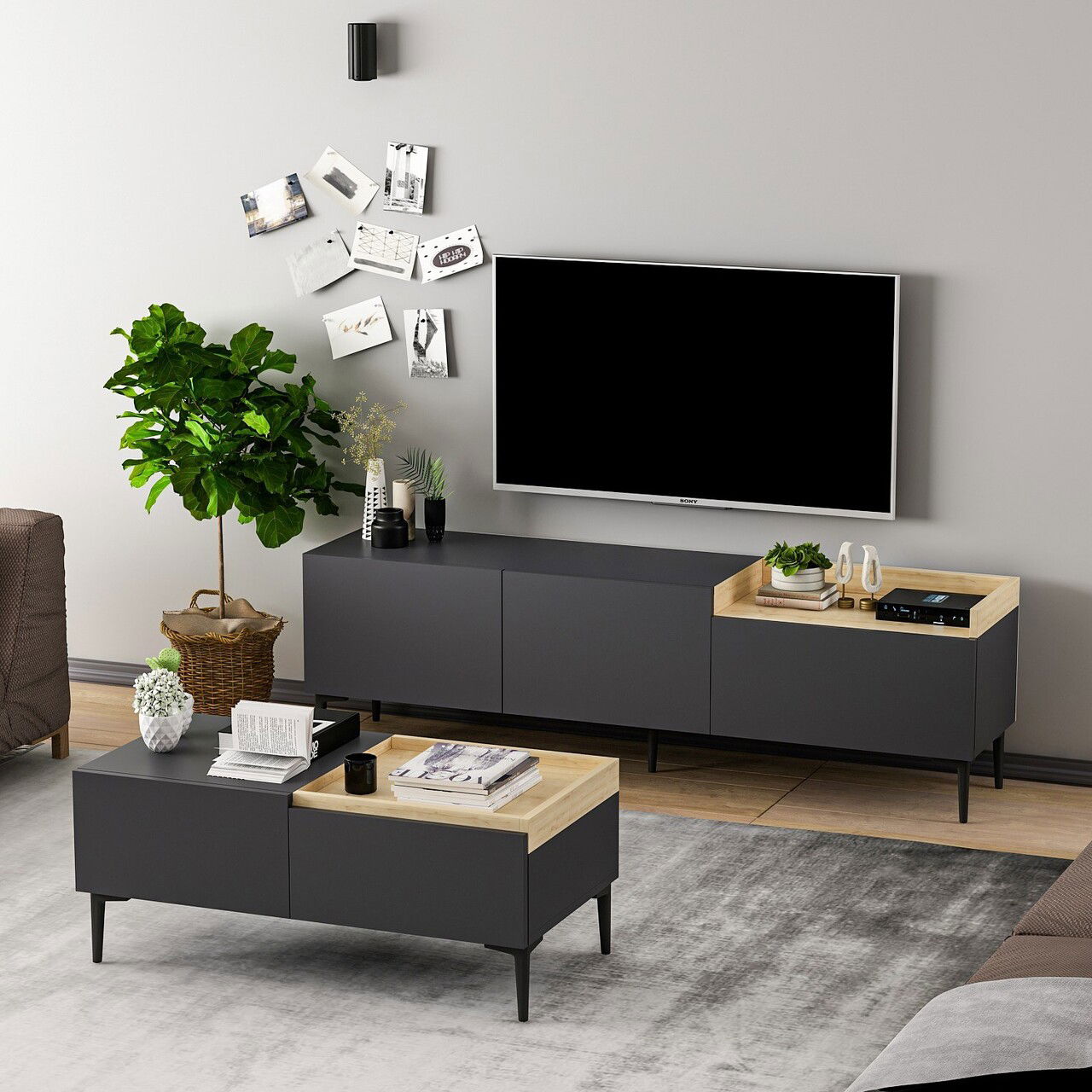 Set mobilier living, Inarch, Mia, PAL, Antracit
