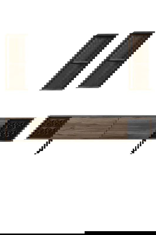 Comoda TV, Bexley, Black Line, 180x30x48 cm, PAL, Nuc / Negru